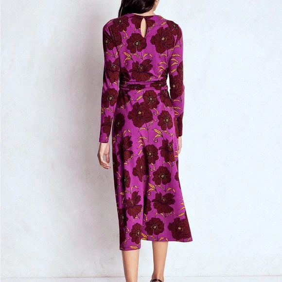 Boden Purple Ruched Jersey Midi Dress in
Regal Purple, Peony Bloom - Picture 2 of 12